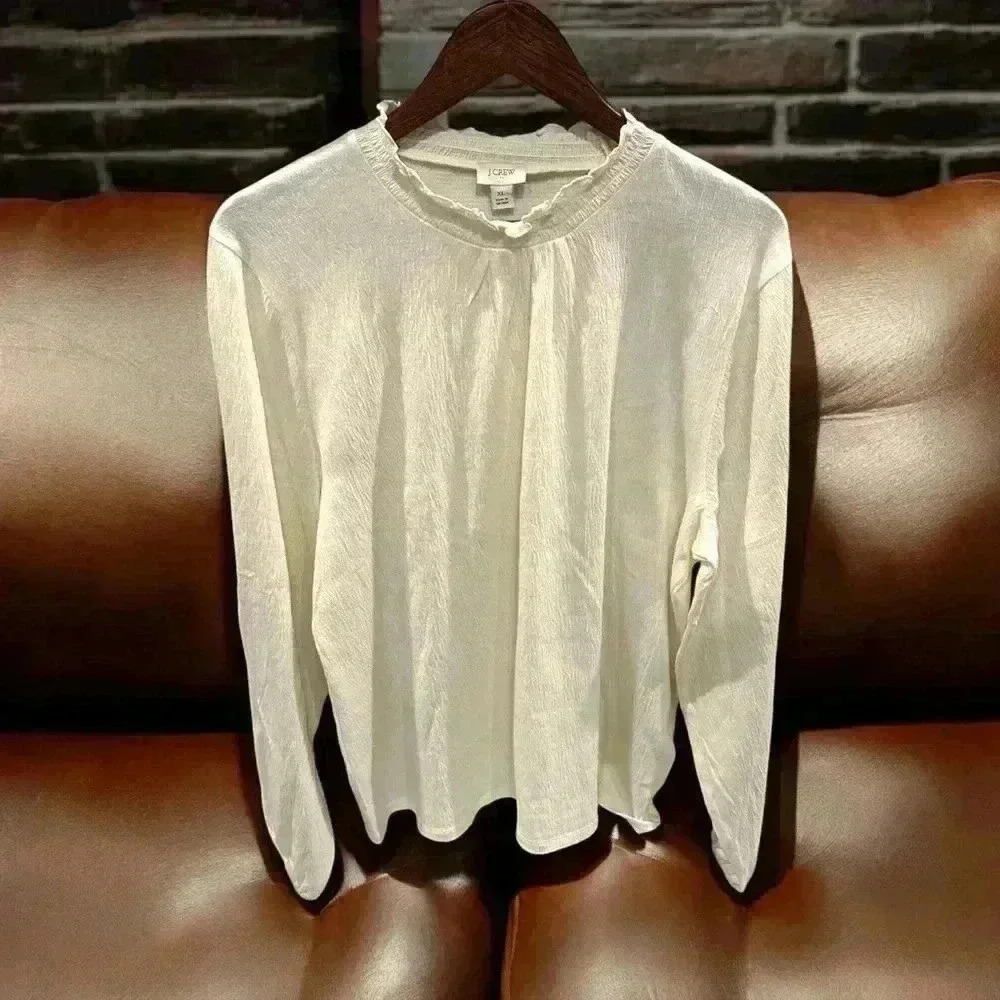 NWT J. Crew Factory Women’s‎ Ruffleneck Stretchy Long Sleeve Top Sz Sz XL